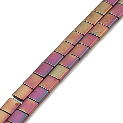 Pink Plated Electroplated Frosted Non-magnetic Synthetic Hematite Beads Strands, Square, 2-Hole, Pink Plated, 5x5x2mm, Hole: 0.8mm, about 74pcs/strand, 15.75 inch(40cm)