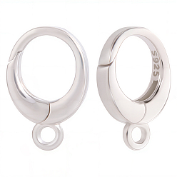 Платина 2 шт. антикоррозийное покрытие родием 925 кольца пружинного затвора из стерлингового серебра, овальные, платина, 12x7.5x2.5 мм, отверстие : 1.4 мм