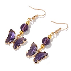 Другие Кварцы Натуральный другой кварц висячие серьги, со сплавом, бабочка, золотые, 50x20 мм