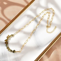 Larvikite Ожерелья из бисера с натуральным ларвикитом, ожерелья-цепочки из латуни для женщин, реальный 18 k позолоченный, долговечный, стойки покрытие, 17.32~17.87 дюйм (44~45.4 см)