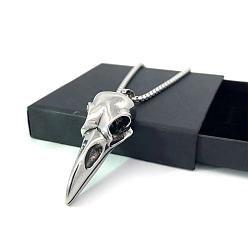 Нержавеющая Сталь Цвет Готические мужские ожерелья с подвеской из нержавеющей стали в виде черепа ворона в стиле скандинавского викинга, цвет нержавеющей стали