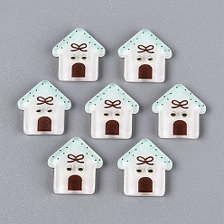 Light Cyan 2-Hole Printed Resin Buttons, House, Light Cyan, 15x14.5x2.5mm, Hole: 1.4~1.5mm