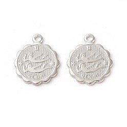 Близнецы Латунь прелести, стойки покрытие, плоские круглые с двенадцати созвездий, Близнецы, 14x11.5x1 мм, отверстие : 1.2 мм