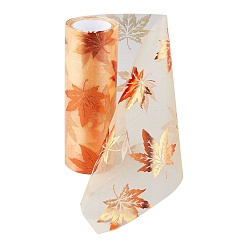 Оранжевый Кленовый лист узор из органзы ленты, тюль ткань рулон, для свадебной вечеринки украшения и поделки, оранжевые, 15 см, около 10 ярдов / рулон (9.144 м / рулон)