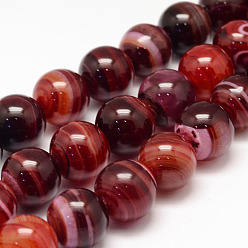Chocolat Agate à rayures naturelles / brins de perles d'agate, ronde, Grade a, teint, chocolat, 16mm, Trou: 1mm, Environ 23~25 pcs/chapelet, 14.5 pouce