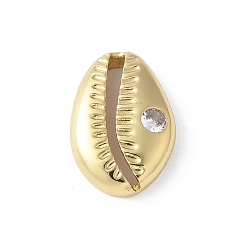 Настоящее золото 18K Латунные прозрачные кубические цирконии в форме ракушки звенья соединительные подвески, стойки покрытие, долговечный, без свинца и без кадмия, реальный 18 k позолоченный, 20x14x4.5 мм, отверстие : 17x10.5 мм
