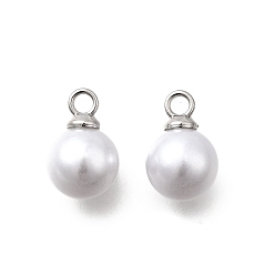 Белый Подвески из АБС-пластика с жемчугом, круглые, с петлей из платинового сплава, белые, 10x7 мм, отверстие : 1.6 мм