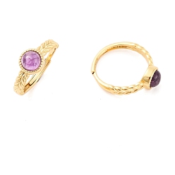 Аметист Круглые регулируемые кольца с натуральным аметистом, латунное кольцо для женщин, долговечный, без свинца и без кадмия, золотые, внутренний диаметр: 18 мм