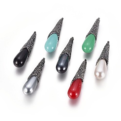 (52) Непрозрачная лаванда Полимерная глина хрусталь большие кулоны, с латунными выводами и акрилом, слеза, металлический черный , разноцветные, 62~63.5x15.5~16x17.5~18 мм, отверстие : 1.5 мм