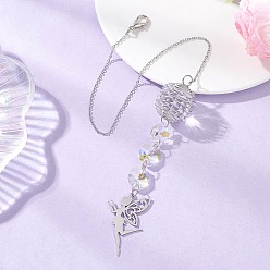 Прозрачный АВ Стеклянные круглые и восьмиугольные бусины подвесные ловцы солнца, подвески-эльфы из нержавеющей стали для декора на открытом воздухе и в саду, ясно AB, 360 мм