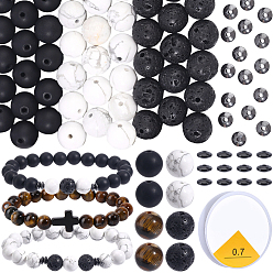Смешанные камни Набор для изготовления браслетов своими руками, включая бусины из натурального тигрового глаза высшего сорта, снежинки, черного агата, хаулита и синтетического гематита., хрустальная эластичная эластичная нить, 8 мм, отверстие : 1 мм