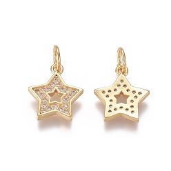 Золотой Латунные микропаве прозрачные кубические циркониевые подвески, с прыжковых колец, звезда, золотые, 12x10x2 мм, Перейти кольцо: 5x0.7 мм, внутренний диаметр: 3.6 мм