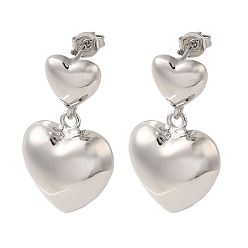 Платина Латунь серьги, без кадмия и без свинца, сердце, платина, 30x17 мм