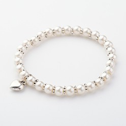 Кремово-белый Стеклянные под жемчуг браслеты простирания, со сплавочной фурнитурой, кремово-белые, 54 мм