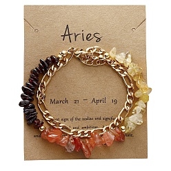 Овен Браслеты Constellation из многониточного бисера с натуральным сердоликом, топазом и гранатовой крошкой, браслеты-цепочки figaro для женщин и мужчин, золотые, Овен, 6-3/4 дюйм (17 см)