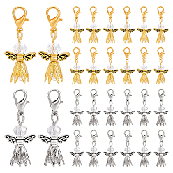 Платиновый & Золотой 40 шт. 2 цвета: белый стеклянный жемчуг с подвеской в виде ангела из сплава, с карабин-лобстерами , платиной и золотом, 34 мм, 20 шт / цвет