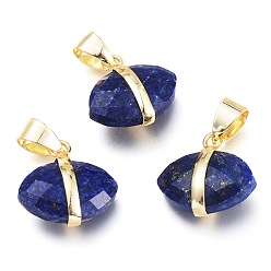 Ляпис-Лазурь Природный лазурит прелести, с легкой позолоченной латунной фурнитурой, лошадиный глаз , граненые, 14.5x14~15x6.5 мм, отверстие : 6x4.2 мм
