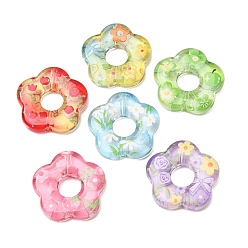 Mixed Color Transparent Acrylic Bead Frame, Flower, Mixed Color, 26x26.5x5mm, Hole: 2.5mm