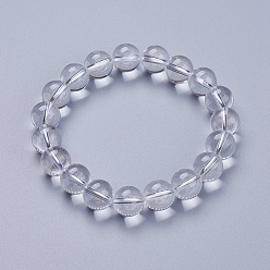 Quartz Crystal Natural Quartz Crystal Beaded Stretch Bracelets, Round, 2-1/8 inch(53mm)
