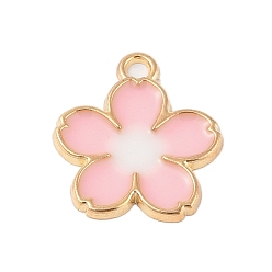 Pink Стойки подвески обшивки сплава, с эмалью, золотые, цветочный шарм, розовые, 27.5x24x2 мм, отверстие : 3 мм