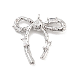 Платина Подвески из латуни с прозрачным фианитом, без кадмия, без никеля и без свинца, бантом, платина, 20.5x20.5x4 мм, отверстие : 1 мм