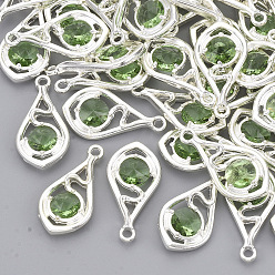 Средний Весенно-Зеленый Граненые подвески стекла, с настройками открытой спины из экологически чистого сплава, без никеля , слеза, серебряный цвет гальваническим, средний весенний зеленый, 21x11x3.5 мм, отверстие : 1.6 мм