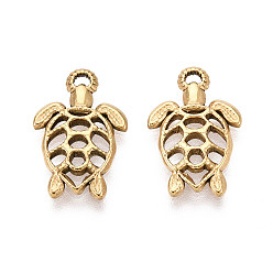 Настоящее золото 18K Текстурированные 304 подвески из нержавеющей стали в виде черепахи, ионное покрытие (ip), полый, реальный 18 k позолоченный, 15x10x2 мм, отверстие : 1 мм