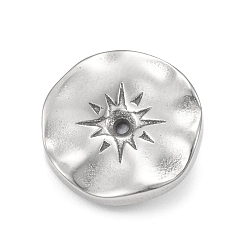 Stainless Steel Color Tarnish Resistant 304 Stainless Steel Beads, Wave Flat Round with Sun, Stainless Steel Color, 14x2mm, Hole: 1.2mm
