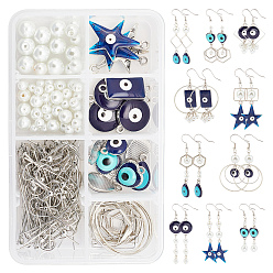 Platinum Evil Eye Earrings DIY Making Kits, Including Alloy Enamel Link & Pendants, Alloy & Brass Linking Rings, Glass Pearl Beads, Brass Jump Ring & Earring Hooks & Pins, Platinum, Evil Eye: 20pcs/set