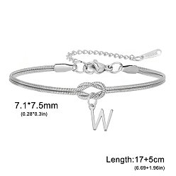 Letter W 304 Браслеты с подвесками в виде инициалов из нержавеющей стали, браслеты из змеиной цепи для женщин, цвет нержавеющей стали, Буква W, 6.69 дюйм (17 см)