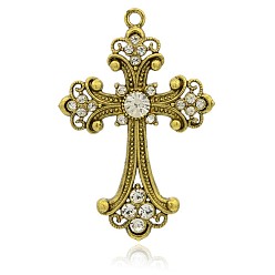 Кристалл Античный золотой покрытием латинский крест сплава горный хрусталь большие кулоны, кристалл, 75x50x6 мм, отверстие : 3.5 мм