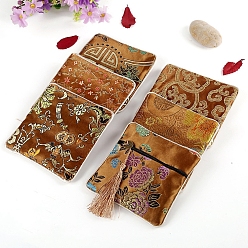 Темно-Золотистый Квадратные парчовые сумки на молнии в китайском стиле с кисточкой, Для браслетов, Ожерелье, случайный образец, темные золотарник, 11.5x11.5 см