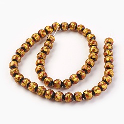 (932FM) Темно-синий аква-матовый с подкладкой Ручная серебряная фольга стеклянные бусины Lampwork, круглые, темно-золотистые, 8~8.5 мм, отверстие : 1.2 мм