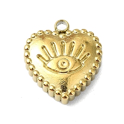 Real 18K Gold Plated Ion Plating(IP) 304 Stainless Steel Pendants, Heart with Eye Charm, Real 18K Gold Plated, 14x12x4mm, Hole: 1.4mm