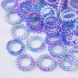 Blue Violet ABS Plastic Imitation Pearl Linking Rings, Rainbow Gradient Mermaid Pearl, Round Ring, Blue Violet, 10x3mm, Inner Diameter: 6mm, about 1000pcs/bag