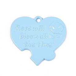 Светло-Голубой Спрей окрашены сплава большие кулоны, сердце с розой и словом, без кадмия, без никеля и без свинца, Небесно-голубой, 46x50x3 мм, отверстие : 4 мм