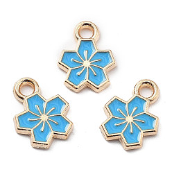 Темно-Голубой Сплав эмали прелести, золотые, цветочный шарм, глубокое синее небо, 12x9x1.5 мм, отверстие : 1.8 мм