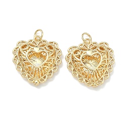 Настоящее золото 18K Полые латунные подвески, сердце прелести, без кадмия и без свинца, долговечный, стойки покрытие, с целью перехода в кольце, реальный 18 k позолоченный, 21.5x20x4 мм, отверстие : 1.8 мм