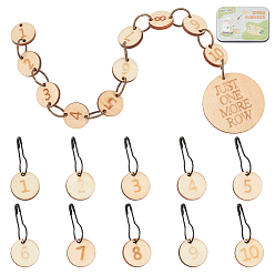 (52) Непрозрачная лаванда Номер 1~10 деревянные бусины для вязания, счетчики рядов, цепочки и подвески, устройства для фиксации петель, с самоклеющимися бумажными этикетками, разноцветные, 12~14x1~2.5 мм