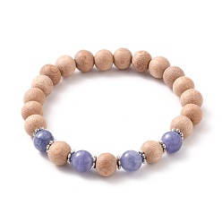 Quarz Runde Stretch-Armbänder aus Naturquarz (gefärbt)., mit Naturholzperlen und Legierungsabstandsperlen, Innendurchmesser: 2-1/4 Zoll (5.6 cm)