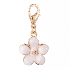 Лавандовый румянец Позолоченные подвески из цинкового сплава, с застежками эмали и когтя омара, цветок, лавандовый румянец, 30 мм, цветок: 17x14x3 мм