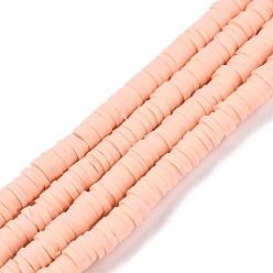 Light Salmon Flat Round Handmade Polymer Clay Beads, Disc Heishi Beads for Hawaiian Earring Bracelet Necklace Jewelry Making, Light Salmon, 6x1mm, Hole: 2mm, about 353~378pcs/strand, 17.7 inch