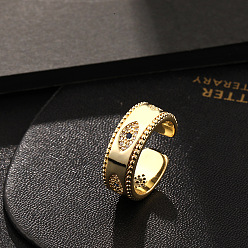 Прозрачный Латунные кольца-манжеты с микропаве из кубического циркония и эмалью, злые глаза, золотые, прозрачные, внутренний диаметр: регулируемый