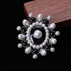 Белый Броши из золотого сплава, геометрические круглые броши с имитацией жемчуга, белые, 55x51 мм