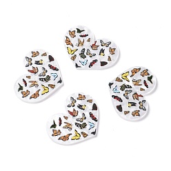 Colorful Acrylic Pendants, Heart with Butterfly, Colorful, 31x39x2mm, Hole: 1.6mm