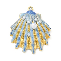 Shell Shape Тема океана 304 эмалированные подвески из нержавеющей стали, с пластиковой имитационной жемчужиной, золотые, формы раковины, 33x27x8 мм, отверстие : 1.4 мм