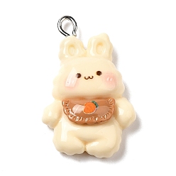 Кролик Непрозрачные подвески смолы, с платиновыми железными петлями, кролик, 30.5x9x7 мм, отверстие : 2.5 мм