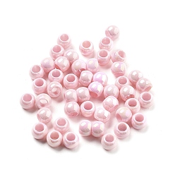 Pink УФ-покрытие радужными переливающимися акриловыми бусинами, баррель, бусины с большим отверстием, розовые, 6x4.5 мм, отверстие : 3.5 мм