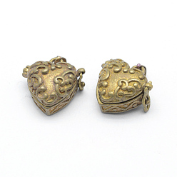 Без Покрытия Латунные подвески коробки молитве, без свинца, без кадмии и без никеля, сердце, сырой (без покрытия), 19x20x10.5 мм, отверстия: 4x6 мм, внутренний: 10x13 мм