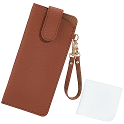 Saddle Brown 1Pc PU Leather Glasses Storage Bags, Sunglasses Case with Belt, Rectangle, with 1Pc Suede Fiber Glasses Cleaning Cloth, Saddle Brown, 185x85x11mm